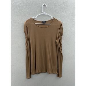 Express Womens Shirt Size XL Brown Ribbed LongSleeve Ruched Shoulder Lightweight